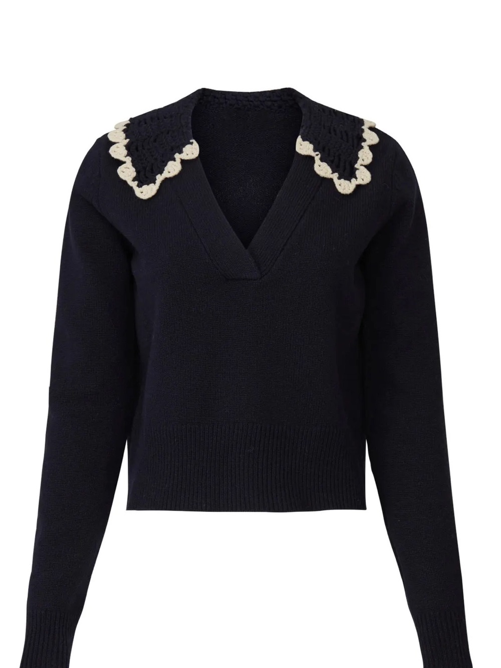 SANDRO Jill Collared V-neck Wool Sweater In Navy Blue Size 1 US Small